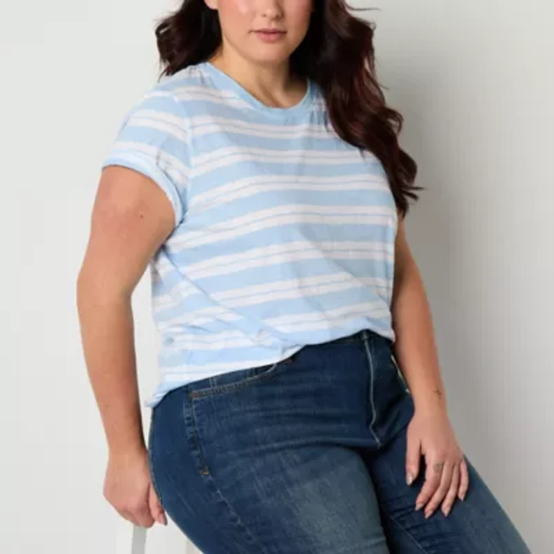 a.n.a Womens Crew Neck Short Sleeve Plus T-Shirt