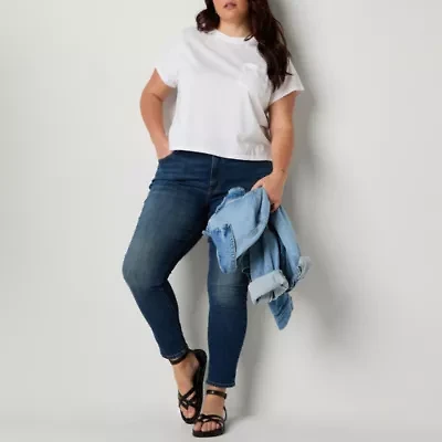 a.n.a Womens Plus Crew Neck Short Sleeve Pocket T-Shirt