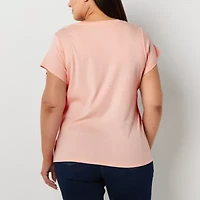 Liz Claiborne Womens Plus V Neck Short Sleeve T-Shirt