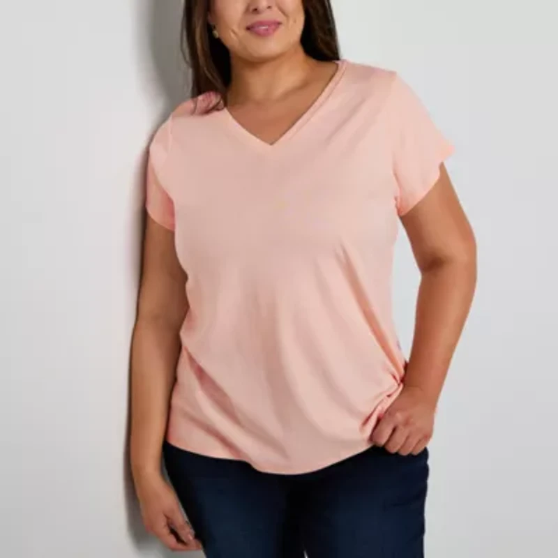 Liz Claiborne Womens Plus V Neck Short Sleeve T-Shirt