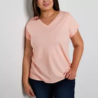Liz Claiborne Womens Plus V Neck Short Sleeve T-Shirt
