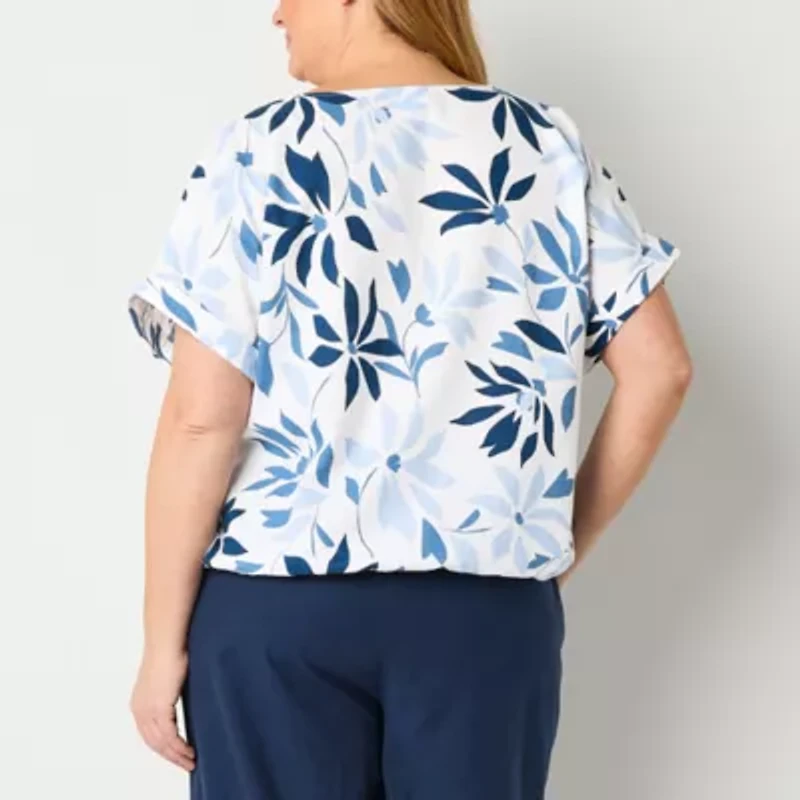 Liz Claiborne Womens Round Neck Short Sleeve Plus Blouse