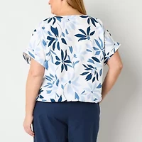 Liz Claiborne Womens Round Neck Short Sleeve Plus Blouse