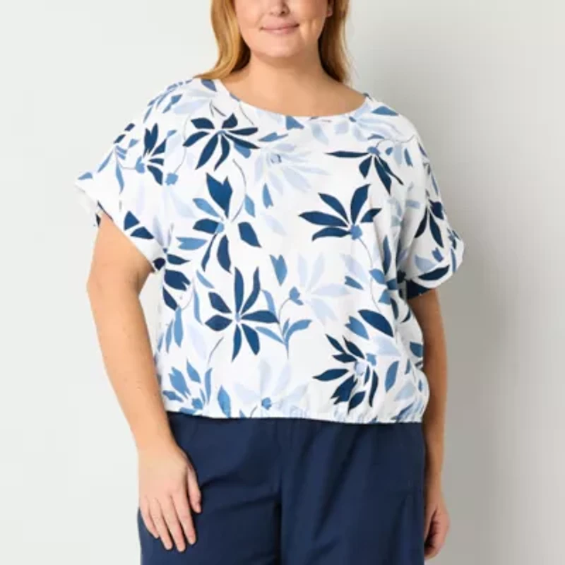 Liz Claiborne Womens Round Neck Short Sleeve Plus Blouse