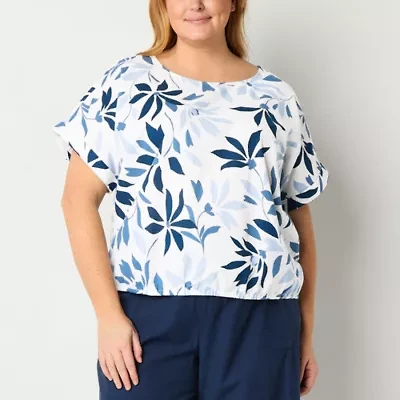 Liz Claiborne Womens Round Neck Short Sleeve Plus Blouse