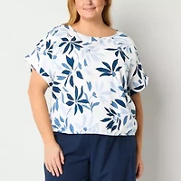 Liz Claiborne Womens Round Neck Short Sleeve Plus Blouse