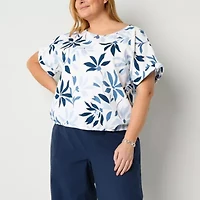 Liz Claiborne Womens Round Neck Short Sleeve Plus Blouse