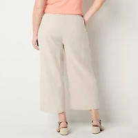 Liz Claiborne Womens Plus Wide Leg Mid Rise Pull-On Pant