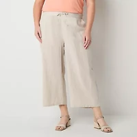 Liz Claiborne Womens Plus Wide Leg Mid Rise Pull-On Pant