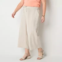 Liz Claiborne Womens Plus Wide Leg Mid Rise Pull-On Pant