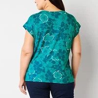 Liz Claiborne Womens Crew Neck Short Sleeve Plus T-Shirt
