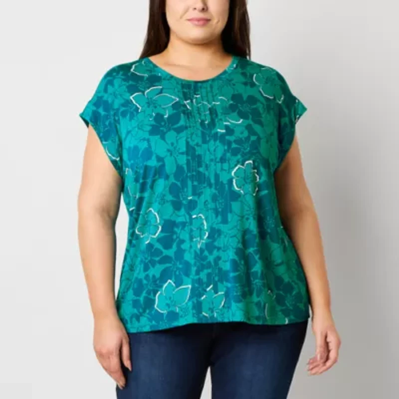 Liz Claiborne Womens Crew Neck Short Sleeve Plus T-Shirt