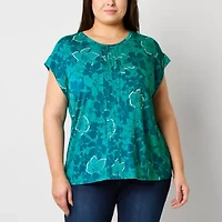 Liz Claiborne Womens Crew Neck Short Sleeve Plus T-Shirt