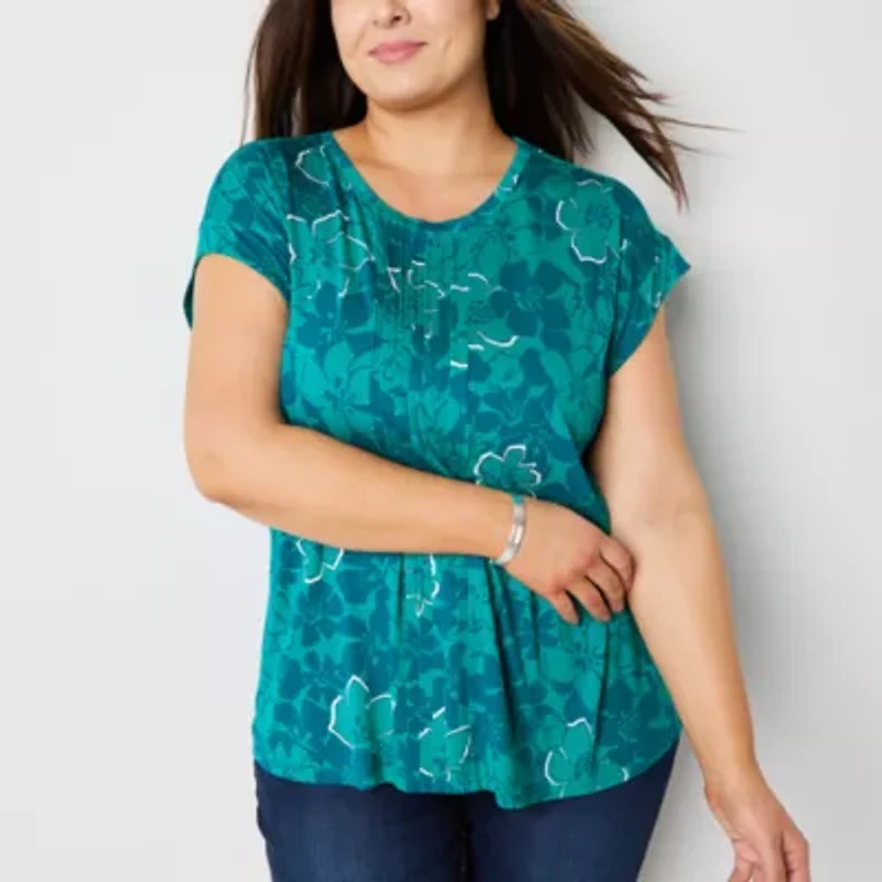 Liz Claiborne Womens Crew Neck Short Sleeve Plus T-Shirt