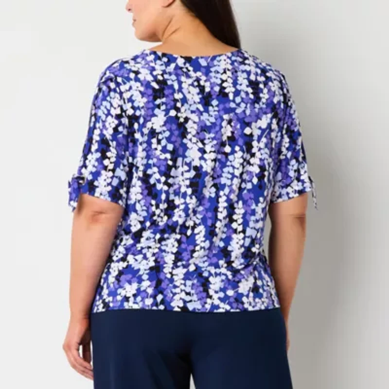 Liz Claiborne Womens V Neck Short Sleeve Plus Blouse