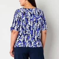 Liz Claiborne Womens V Neck Short Sleeve Plus Blouse