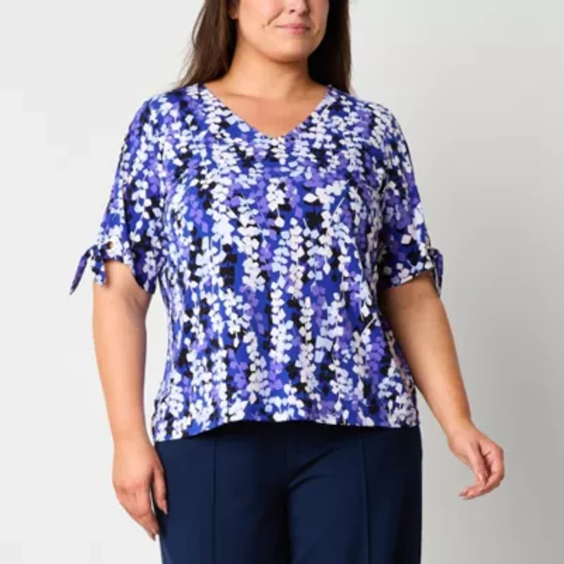 Liz Claiborne Womens V Neck Short Sleeve Plus Blouse