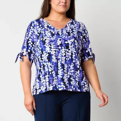 Liz Claiborne Womens V Neck Short Sleeve Plus Blouse