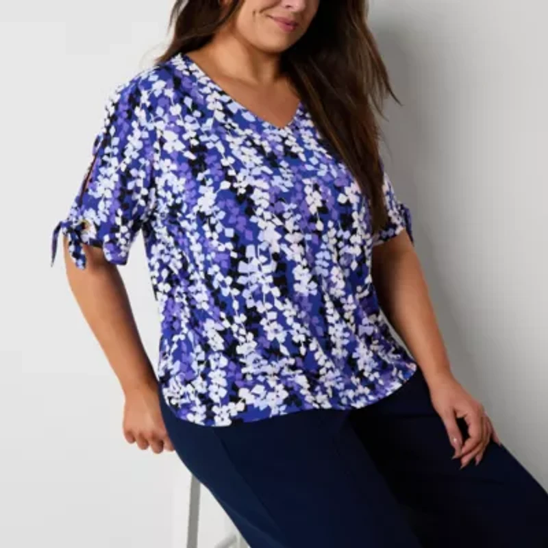 Liz Claiborne Womens V Neck Short Sleeve Plus Blouse