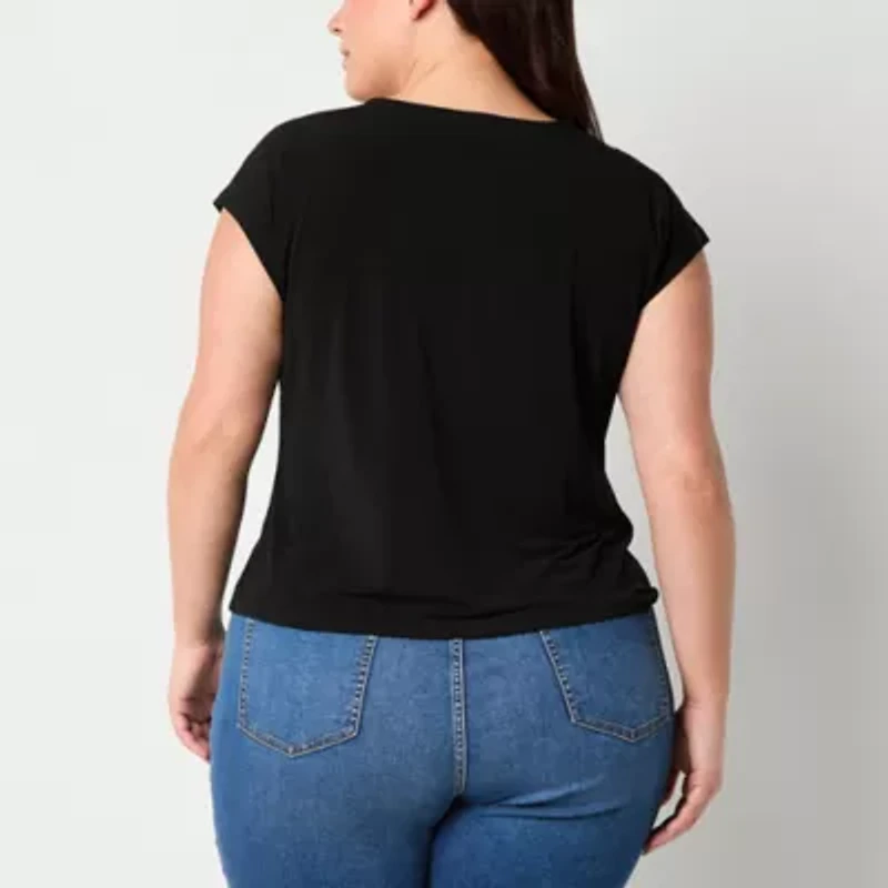 Bold Elements Womens Plus V Neck Short Sleeve Blouse
