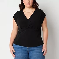 Bold Elements Womens Plus V Neck Short Sleeve Blouse