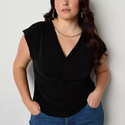 Bold Elements Womens V Neck Short Sleeve Plus Blouse