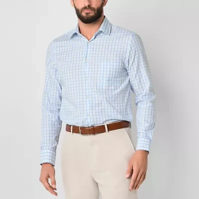 Stafford Cool Tech Mens Long Sleeve Regular Fit Stretch Fabric Wrinkle Free Button-Down Shirt