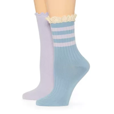 Arizona Rib Lace Womens 2 Pair Crew Socks