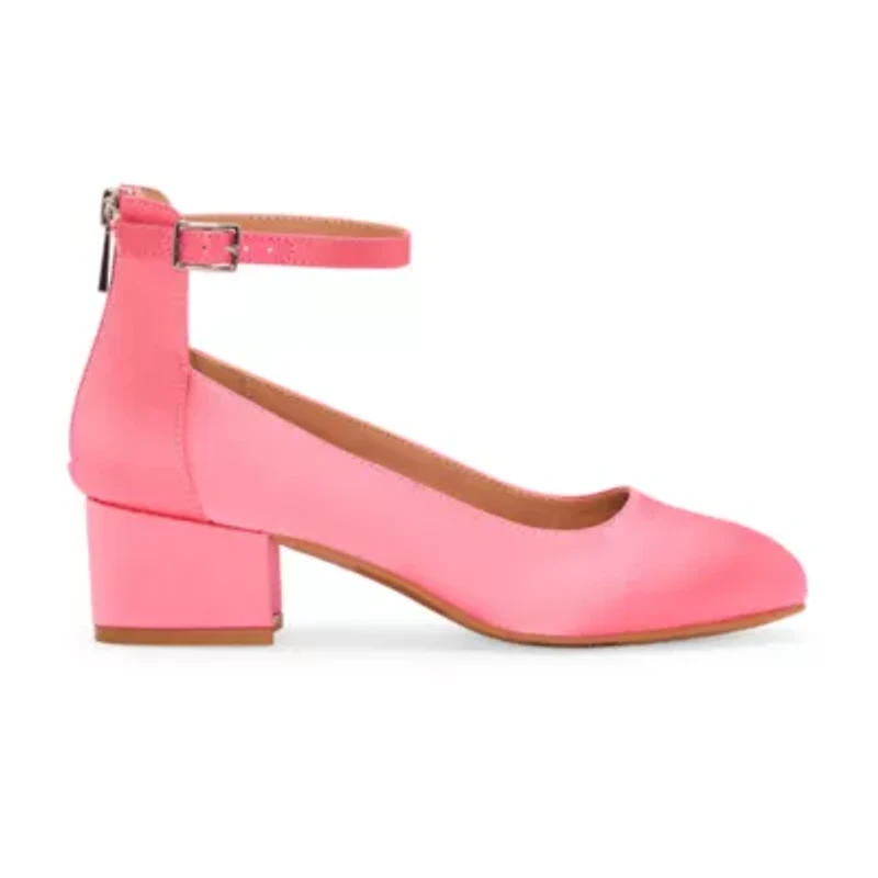 Christie & Jill Layla Little Big Kid Girls Round Closed Toe Block Heel Pumps