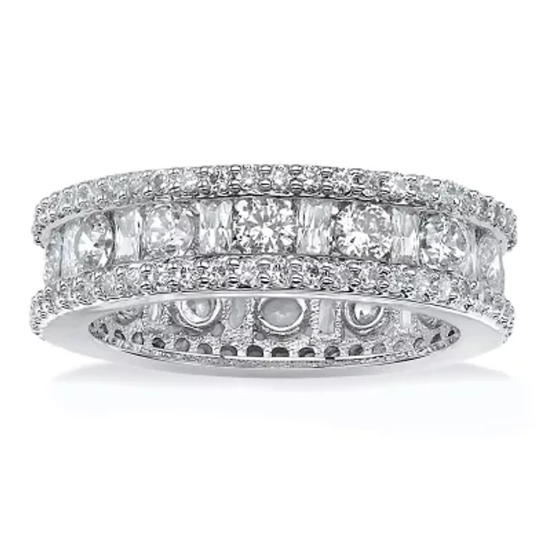 DiamonArt® 6MM 3 1/4 CT. T.W. White Cubic Zirconia Platinum Over Silver Rectangular Band
