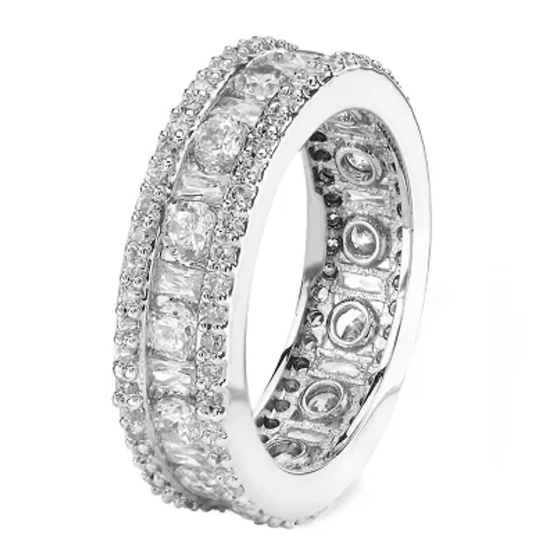 DiamonArt® 6MM 3 1/4 CT. T.W. White Cubic Zirconia Platinum Over Silver Rectangular Band