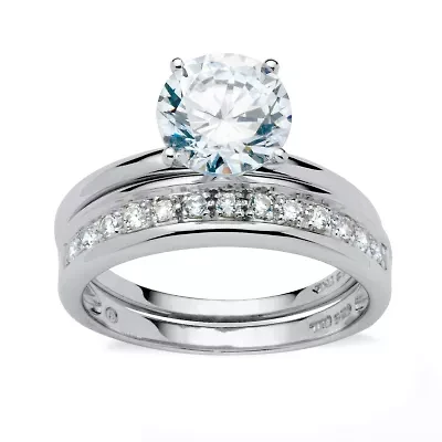 DiamonArt® Womens / CT. T.W. White Cubic Zirconia Platinum Over Silver Round Bridal Set