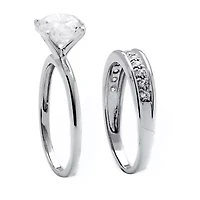 DiamonArt® Womens / CT. T.W. White Cubic Zirconia Platinum Over Silver Round Bridal Set