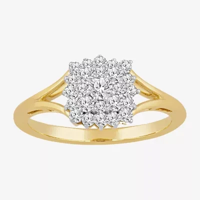 Womens 1/2 CT. T.W. Natural White Diamond 10K Gold Cluster Cocktail Ring