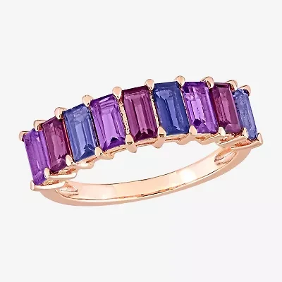 Womens Genuine Multi Color 18K Rose Gold Over Silver Stackable Ring