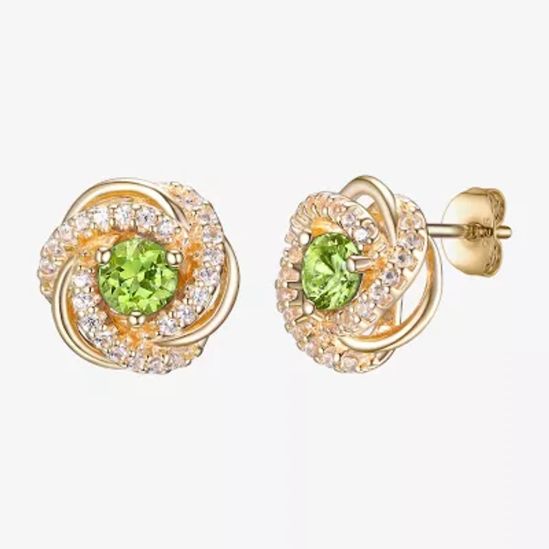 Genuine Green Peridot 18K Gold Over Silver 15.5mm Round Stud Earrings