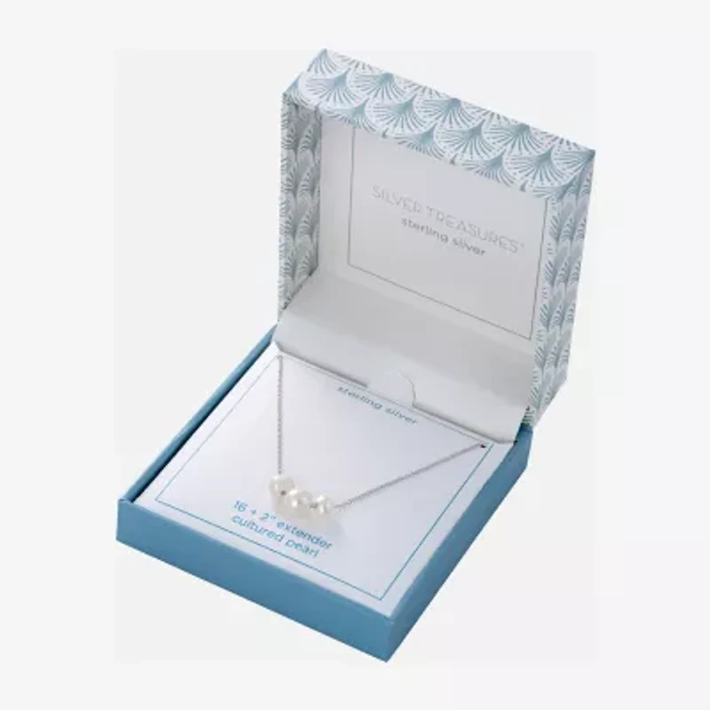 Silver Treasures Womens White Cultured Freshwater Pearl Sterling Silver 16 Inch Pendant Necklace