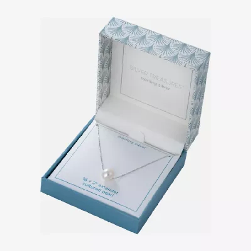Silver Treasures Womens White Cultured Freshwater Pearl Sterling Silver 18 Inch Pendant Necklace