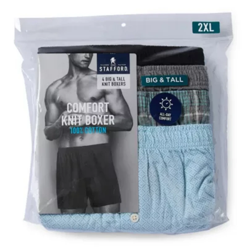 Stafford Knit Mens Big and Tall 4 Pack Boxers 302601