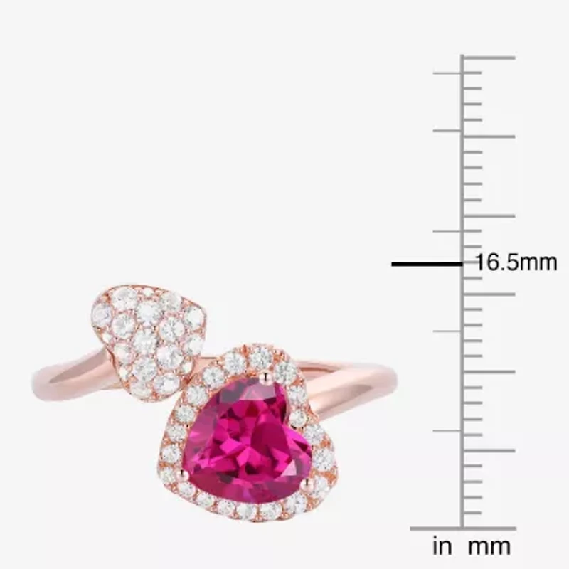 Gemstone 14K Rose Gold Over Silver Heart Halo Bypass Cocktail Ring