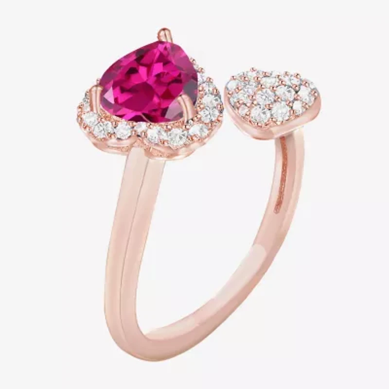 Gemstone 14K Rose Gold Over Silver Heart Halo Bypass Cocktail Ring