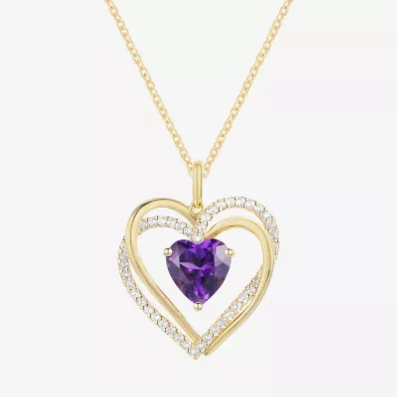 Womens Genuine Purple Amethyst 14K Gold Over Silver Heart 18 Inch Pendant Necklace