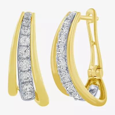 (H-I / I1) Womens 1 CT. T.W. Lab Grown White Diamond 10K Two Tone Gold 22.7mm Curved Hoop Earrings