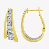 (H-I / I1) Womens 1 CT. T.W. Lab Grown White Diamond 10K Two Tone Gold 22.7mm Curved Hoop Earrings