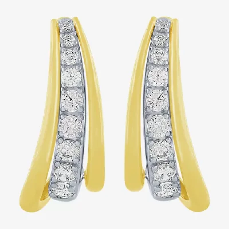 (H-I / I1) Womens 1 CT. T.W. Lab Grown White Diamond 10K Two Tone Gold 22.7mm Curved Hoop Earrings