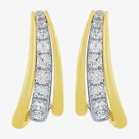 (H-I / I1) Womens 1 CT. T.W. Lab Grown White Diamond 10K Two Tone Gold 22.7mm Curved Hoop Earrings