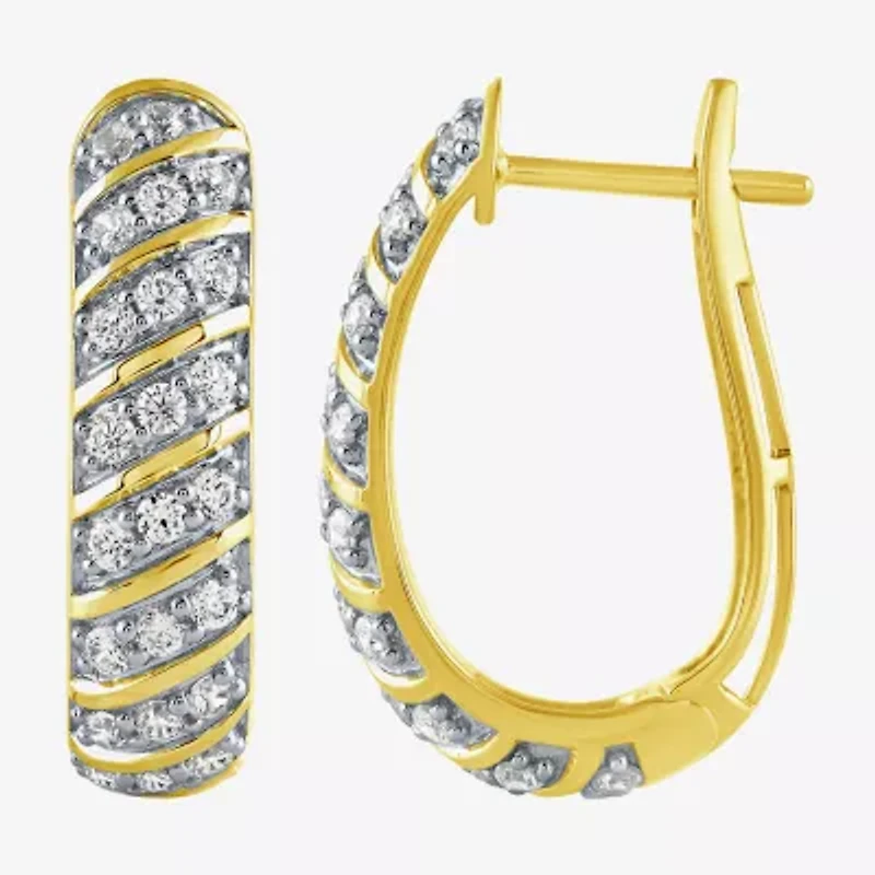 (H-I / I1) Womens 1 CT. T.W. Lab Grown White Diamond 10K Gold 22.7mm Hoop Earrings