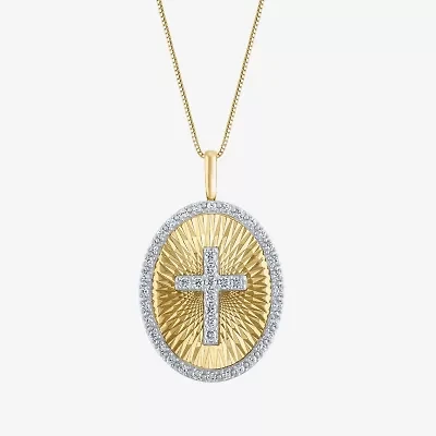 (H-I / I1) Womens 1/2 CT. T.W. Lab Grown White Diamond 10K Two Tone Gold Cross 18 Inch Pendant Necklace