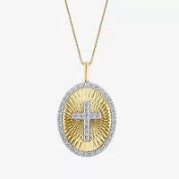 (H-I / I1) Womens 1/2 CT. T.W. Lab Grown White Diamond 10K Two Tone Gold Cross 18 Inch Pendant Necklace