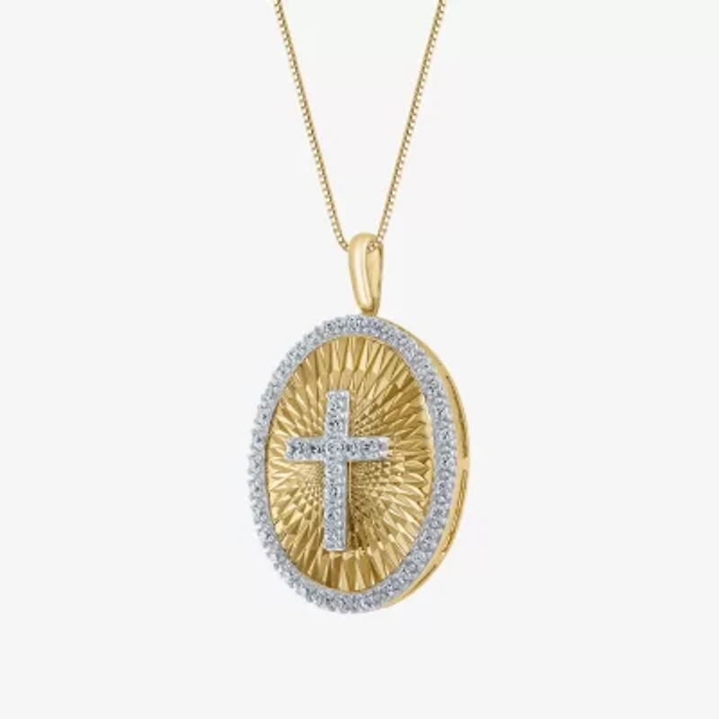 (H-I / I1) Womens 1/2 CT. T.W. Lab Grown White Diamond 10K Two Tone Gold Cross 18 Inch Pendant Necklace